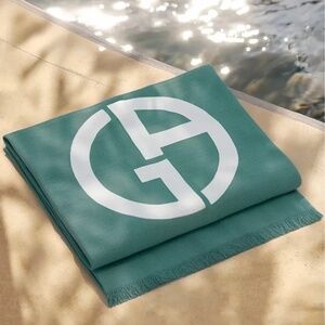 Giorgio Armani Beauty Green Luxury Beach Towel 100% Cotton Monogram Sealed NEW